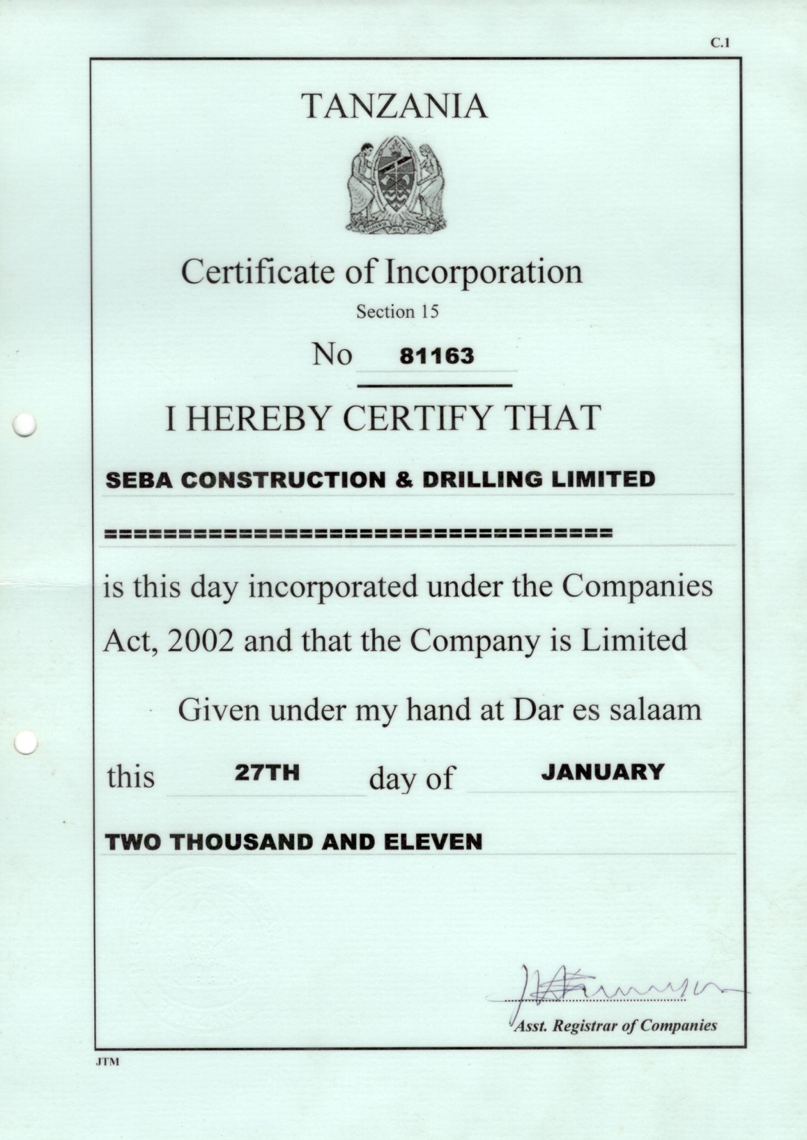 Certificate of Incorporation