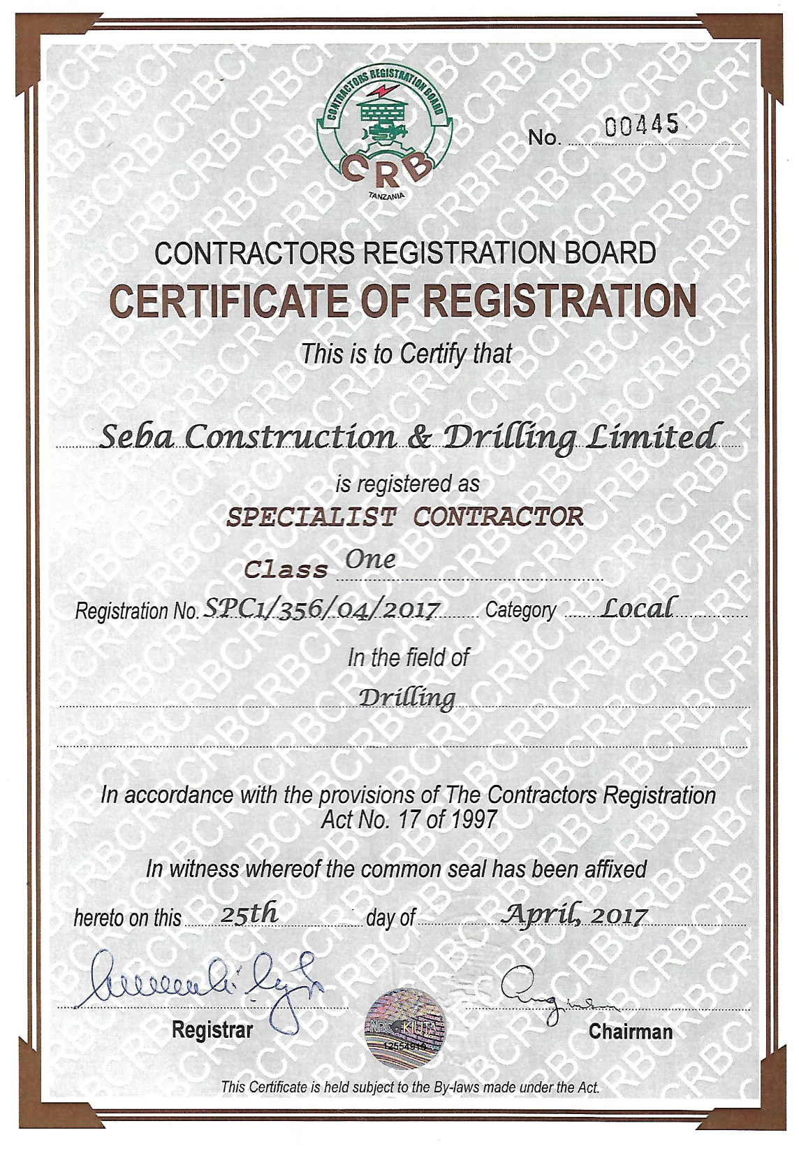 CRB Specialist Contractor – Drilling